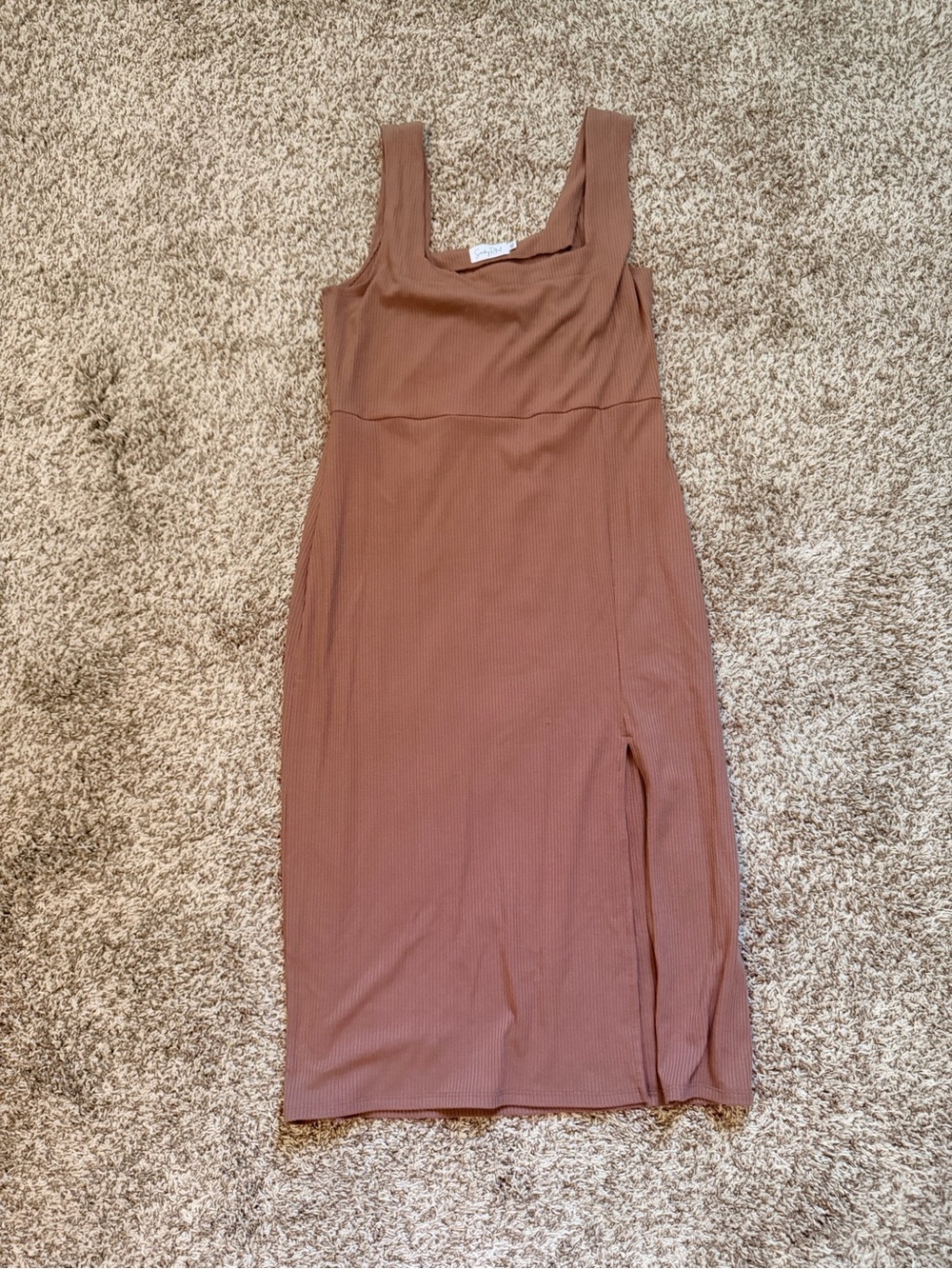 Sleeveless Square-Neck Midi Dress in Dusty Mauve/Brown